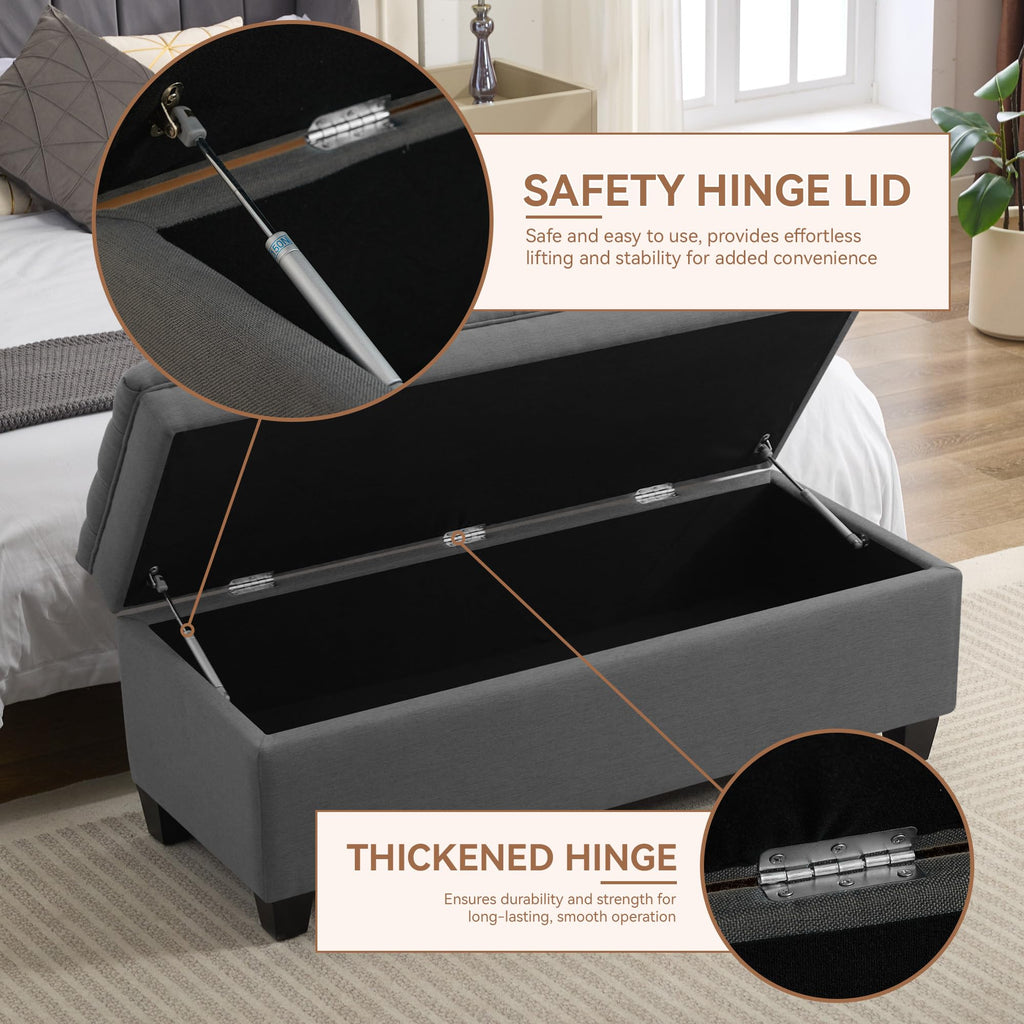 50" Fabric Storage Ottoman Bench, Upholstered Rectangle End of Bed Storage Ottoman Tufted Living Room Bedroom Bench