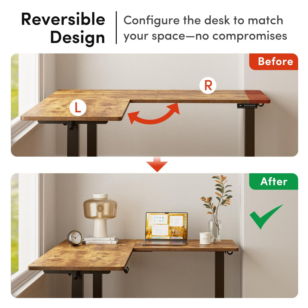 63" x 55" L-Shaped Standing Desk - Adjustable Corner Desk L Shape, L-Shaped Adjustable Desk with Splice Board, L