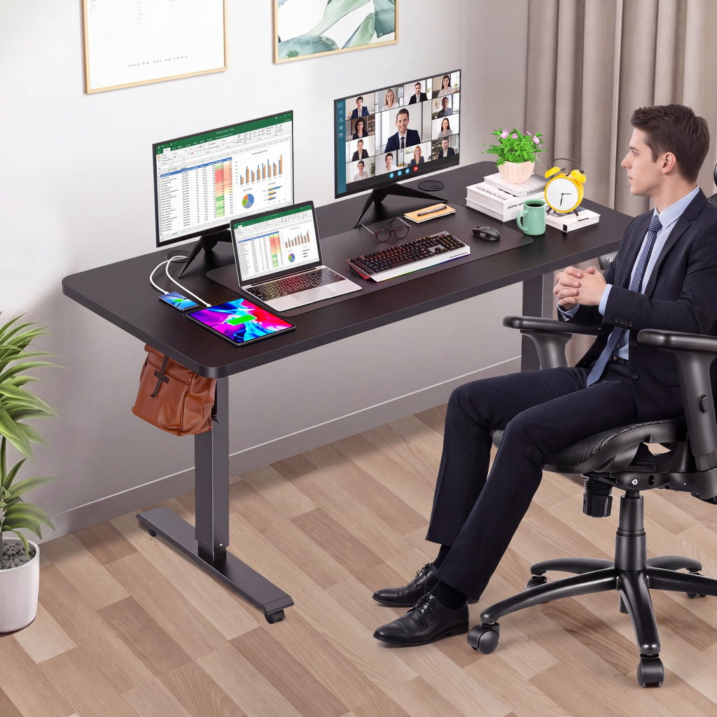 Electric Standing Desk 71 x 28in with Power Outlets, Rolling Stand up Desk with Large Mouse Pad, 3 USB Ports & 3