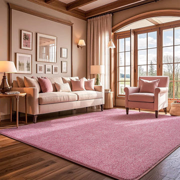 Large Washable Area Rug, Pink Memory Foam Carpet, Non-Slip Fluffy Rugs for Girls Bedroom Bedside Office Dorm