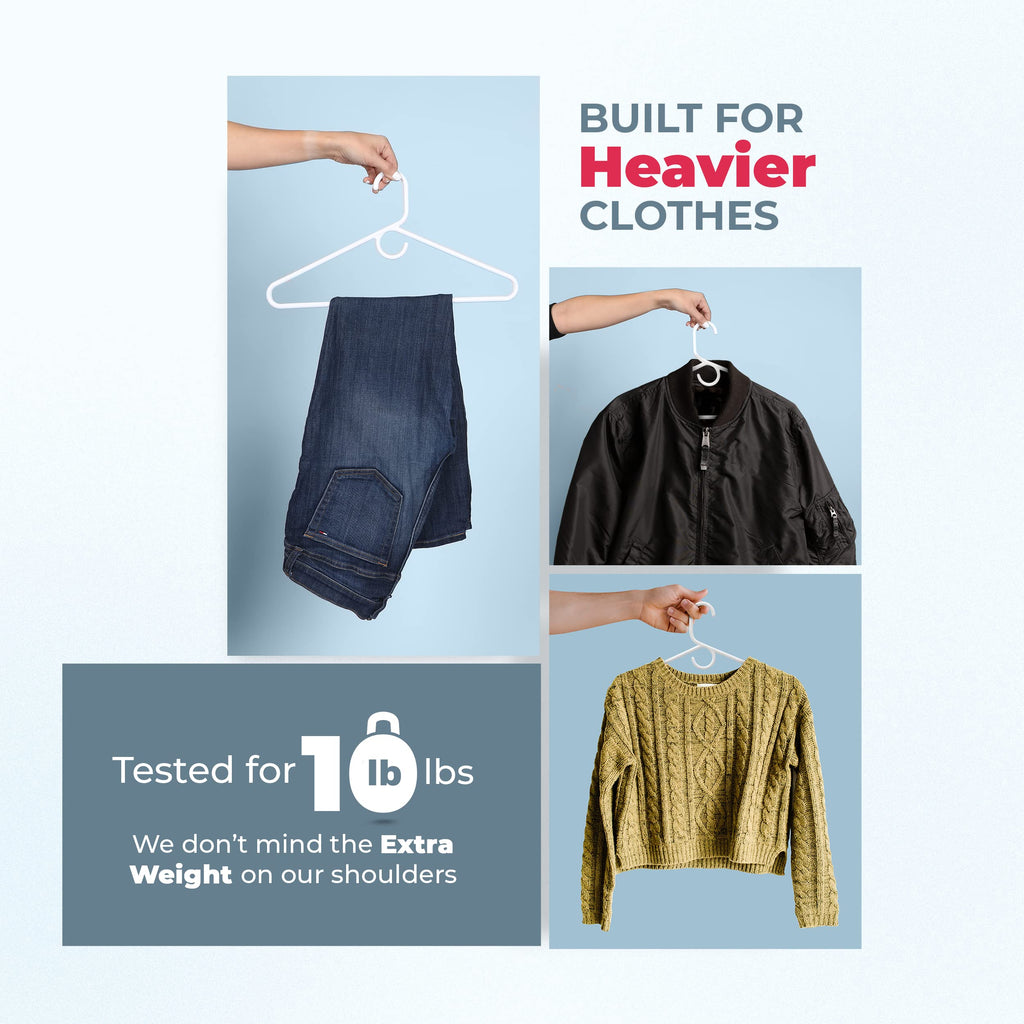 Heavy Duty Clothes Hangers 50+ Pack (72 Count) - Made in the USA - 8lb Capacity Plastic Hangers for Adult Clothing