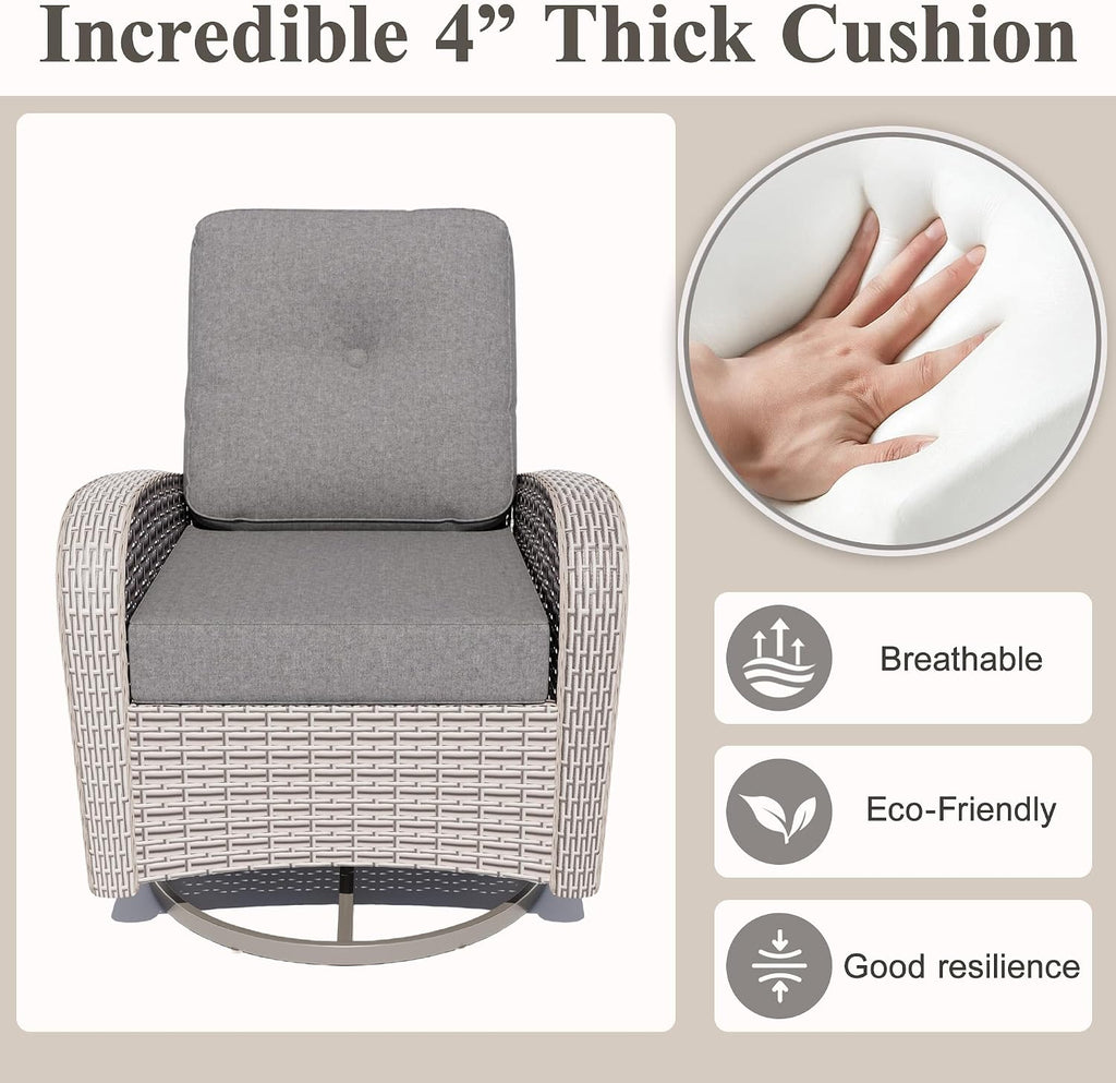 Patio Wicker Chairs Swivel Rocker, Outdoor Swivel Glider Rocker Chairs with Rattan Side Table, All Weather
