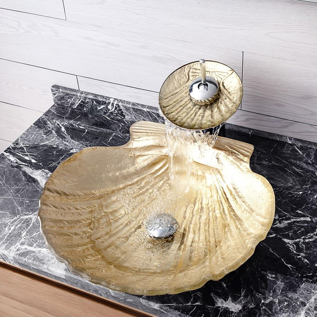 Bathroom Vessel Sink and Faucet Combo Bathroom Sink Tempered Glass Bowl Lavatory Sink Above Counter Vessel Vanity Sink