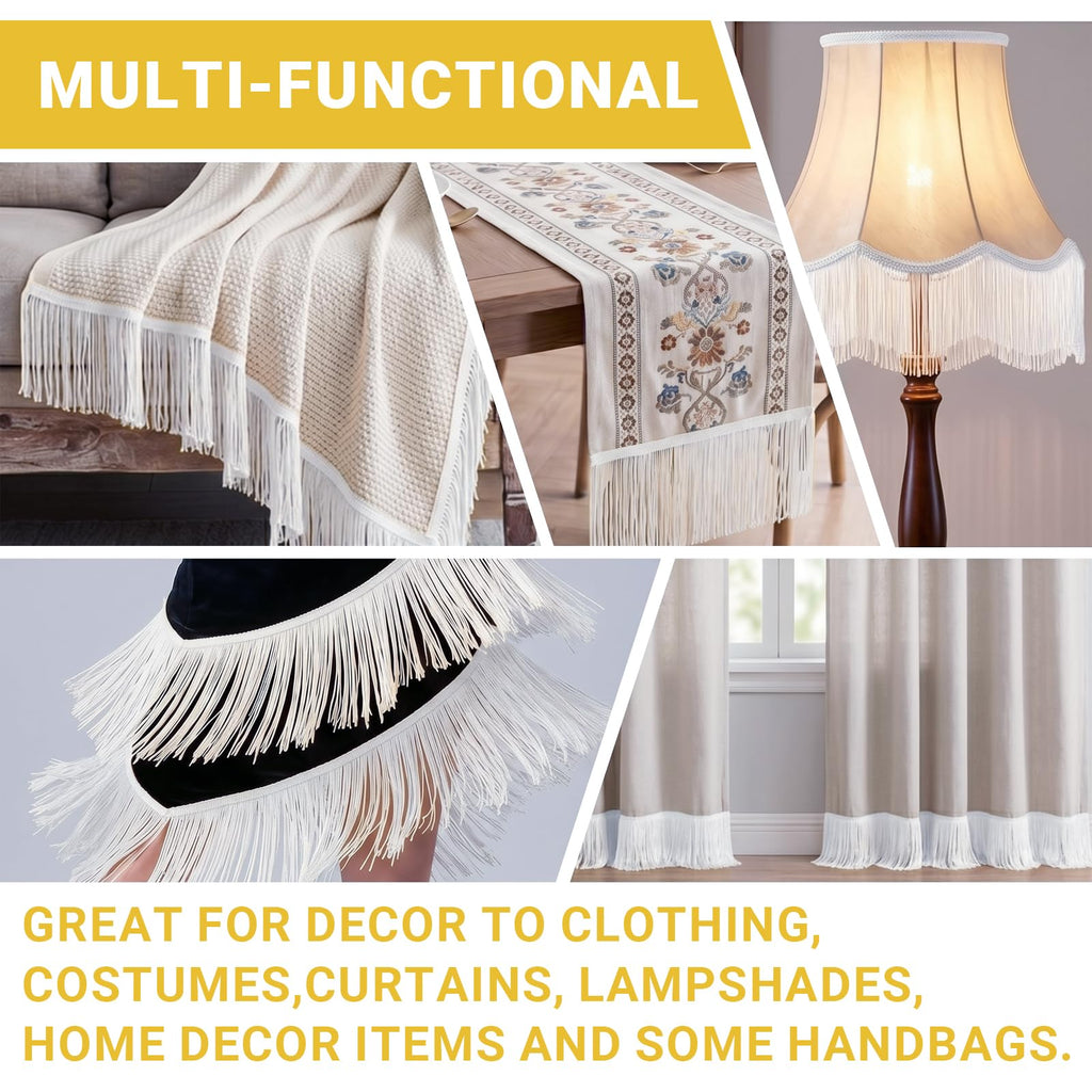 4 Inch White Chainette Fringe Trim Polyester Ribbon 10 Yards