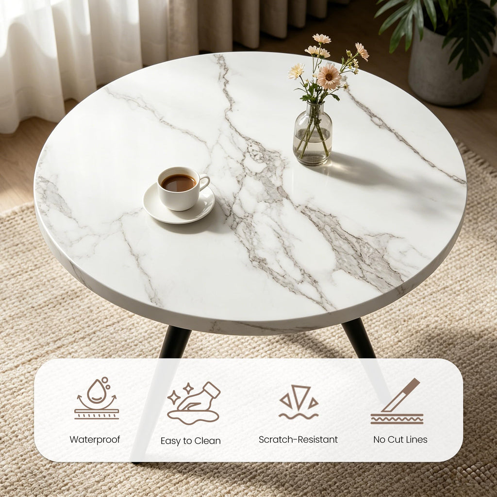 34.6" Round Dining Table Set for 4, Modern Kitchen Coffee Table Set, White