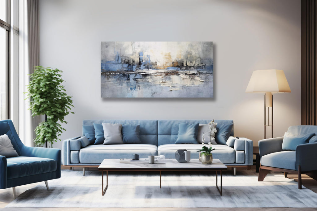 Abstract Wall Art Wall Decor Blue and Gray White Modern Canvas Wall Paintings Abstract Artwork Bedroom Bathroom