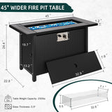 45″ Outdoor Propane Fire Pit Table – 50000 BTU Rectangular Patio Fire Table with Glass Wind Guard, Cover & Fire Glass – Modern Gray Steel Outdoor - Image 2