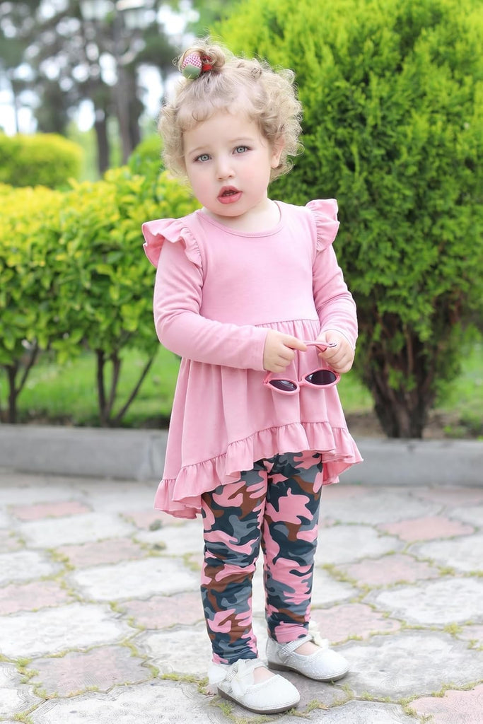 Toddler Girl Clothes Fall Outfits Ruffle Sleeve Tops and Leggings