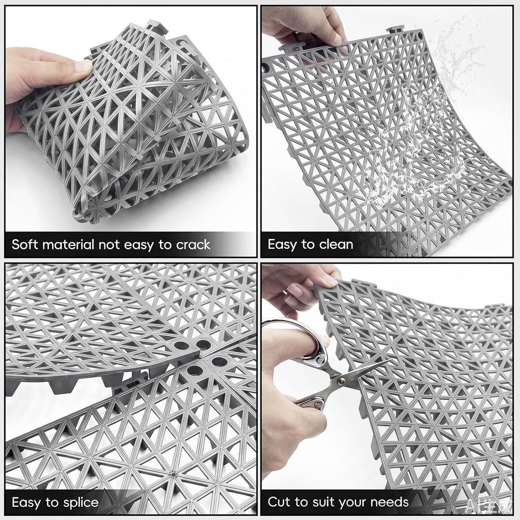 Modular Interlocking Cushion Drainage Floor Tiles, 16-Pack 11.8"x11.8" PVC Raised Non-Slip Interlocking Mats with Drain