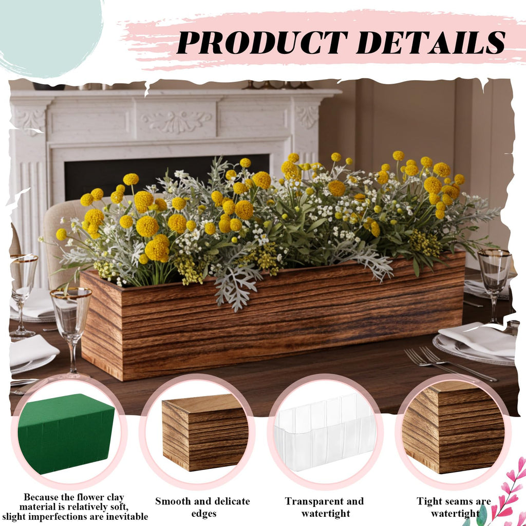 6 Set Wood Rectangle Boxes 16x4 Inch Rustic Planter with Liner