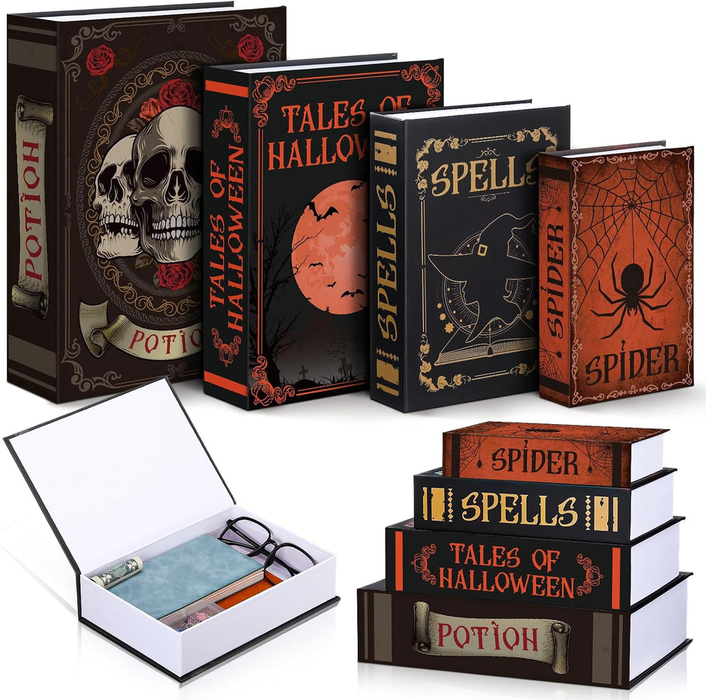 Set of 4 Decorative Books Boxes Faux Books Stacked for Coffee Tables Modern Home Bookshelves DIY Crafts Decor (Skull