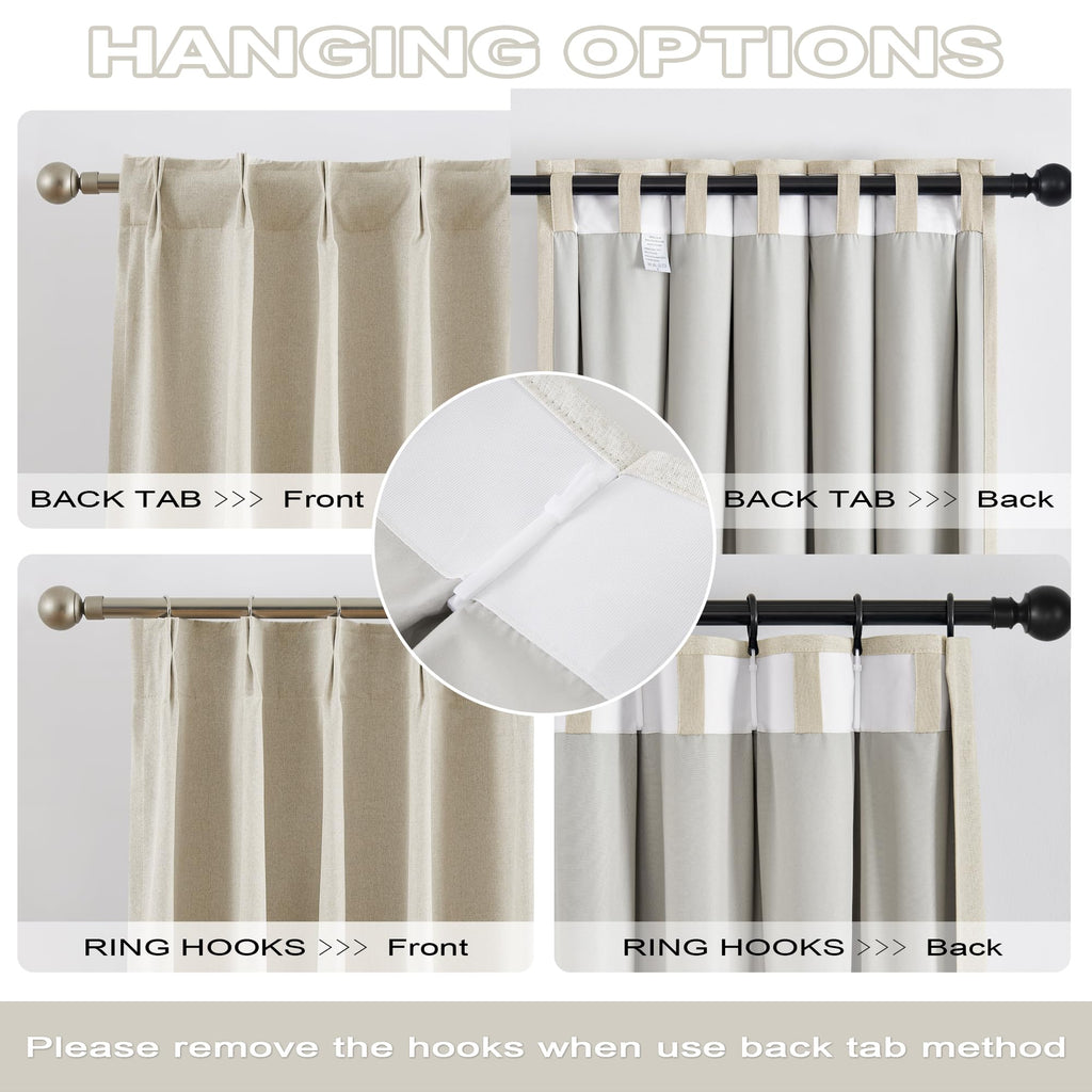 Exra Long Blackout Curtains for Large Window 144 Inch 12ft, Back Tab Pleated Drapes with Hooks, Farmhouse Curtains 2