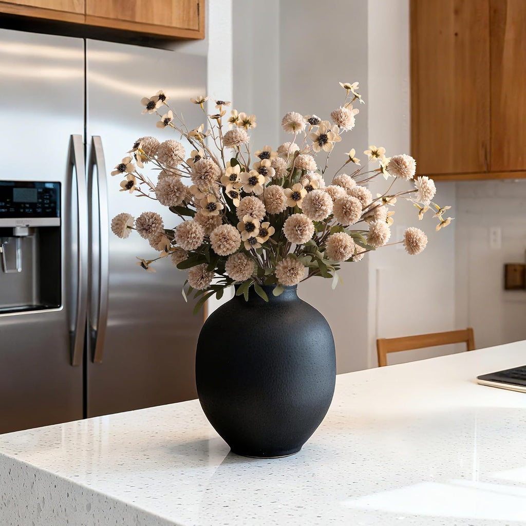 Fake Mums Kiku Flowers Artificial with Wild Flowers Bulk, Beige Silk Flower Arrangements Decor Floral - Set of 8