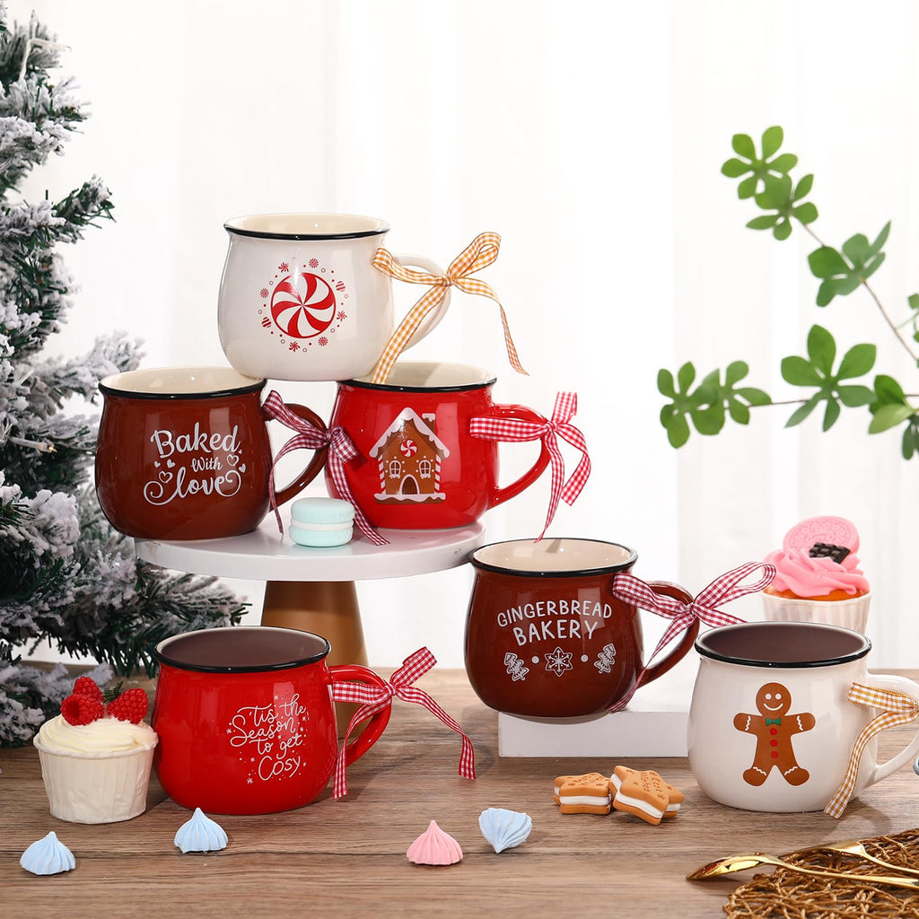 6 Set Christmas Coffee Mugs, Holiday Gift, Chic Style