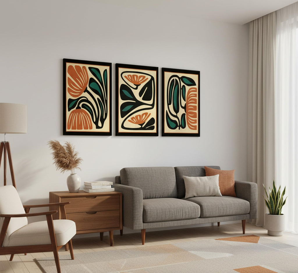 3Pcs Mid Century Floral Wall Art, Abstract Botanical Wall Decor