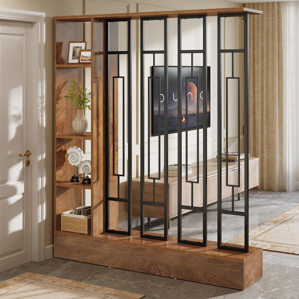 Room Divider with Shelves, 71" Freestanding Storage Room Divider