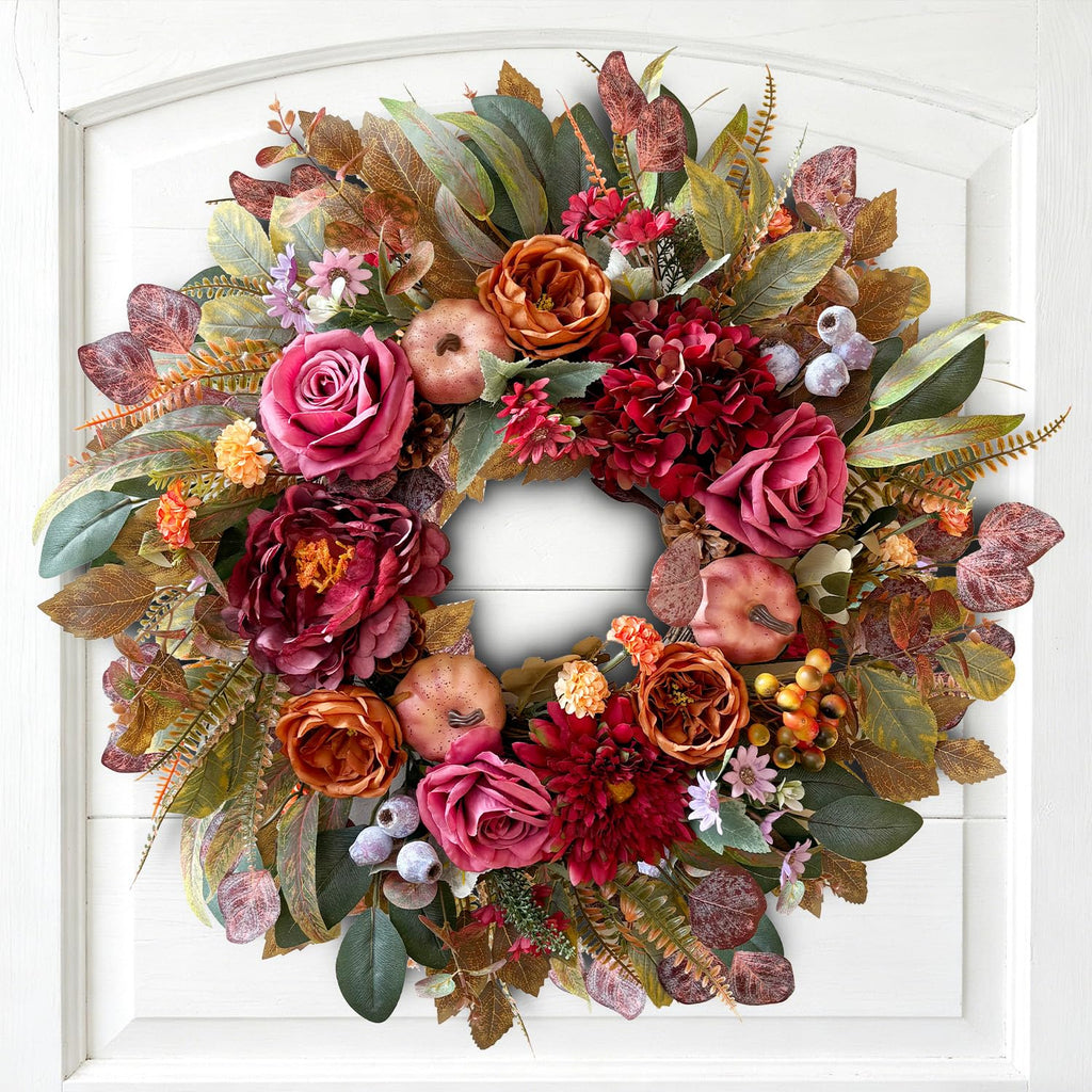 24 Inch Fall Floral Front Door Wreath Farmhouse Harvest Decor