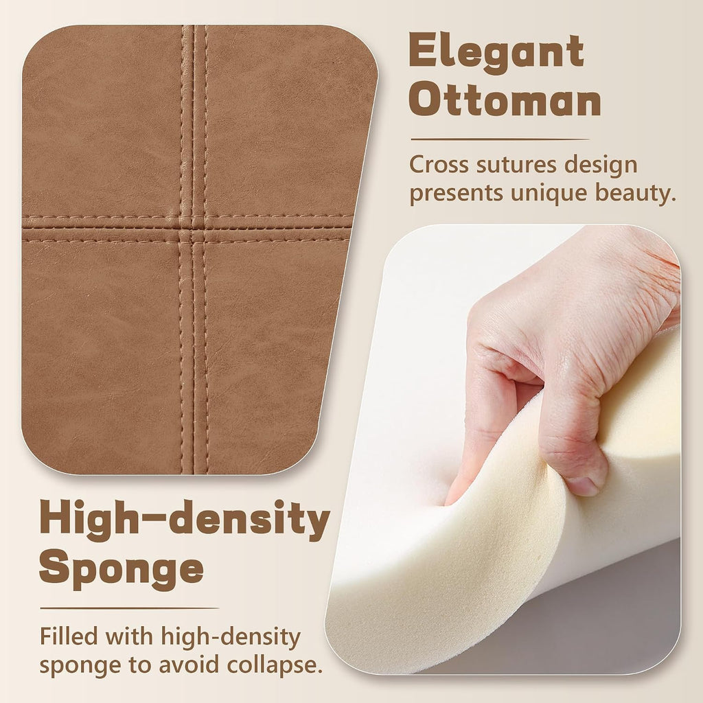 30-Inch Round Ottoman, Leather Ottoman with Storage (Light Brown | Modern Storage Ottoman with Removable Top