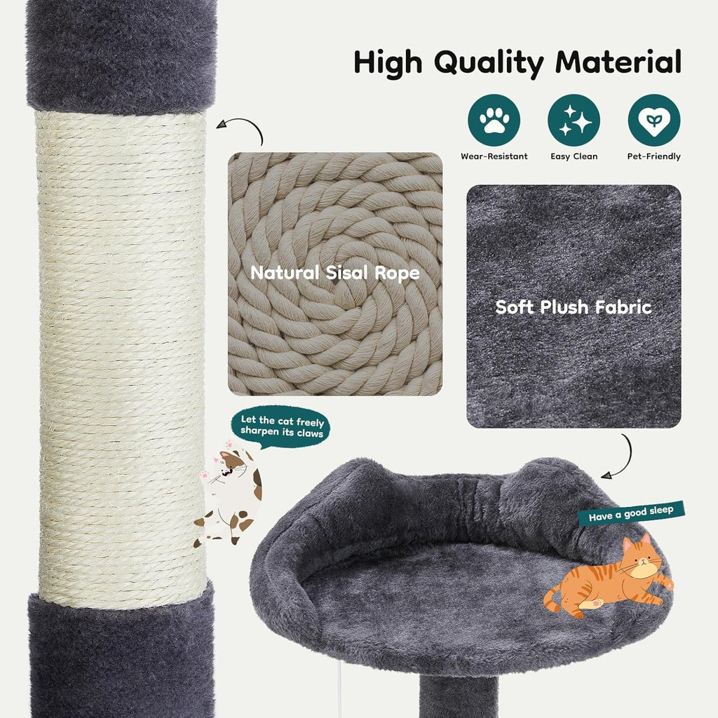 54-inch Indoor Cat Tree Tower - Multi-Level Pet House for Large Cats with 2 Condos, Scratching Posts, Round Platform