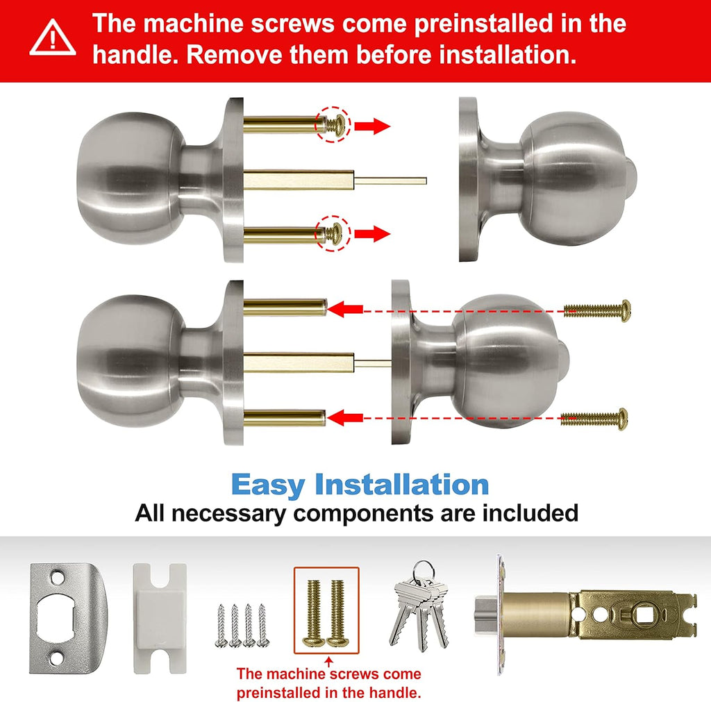 3 Pack Door Knob with Lock and Key, Keyed Different, Satin Nickel