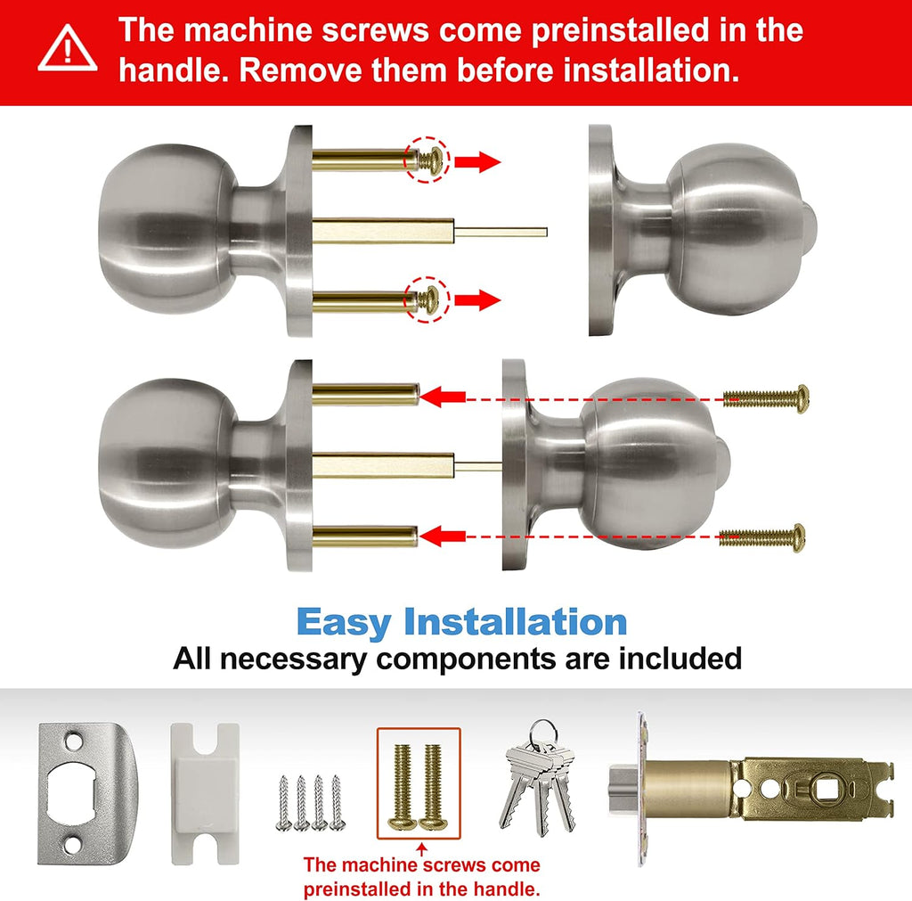 4 Pack Door Knob with Lock and Key, Keyed Different, Satin Nickel