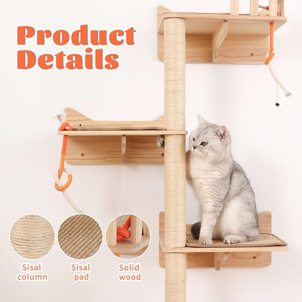 Wall Mounted Cat Tree, Cat Wall Shelves with Sisal Mats