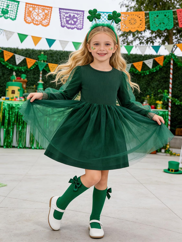 Toddler Christmas Dress Girls Sequin Tulle Puff Long Sleeves Tutu Dress Princess Birthday Party Clothes