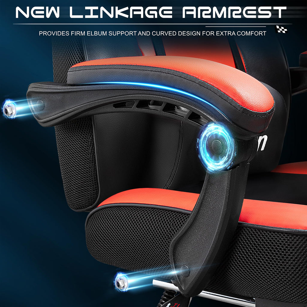 Gaming Chair with Footrest, Video Game Chair for Adults, Big and Tall Computer Chair with Massage Lumbar Support