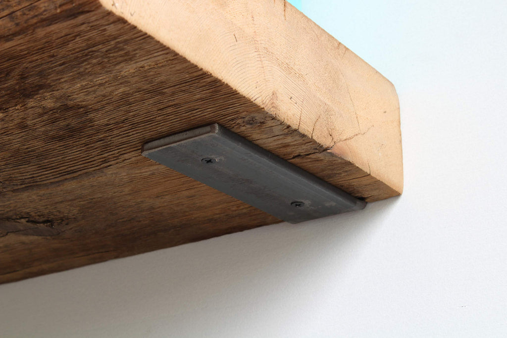 Reclaimed Barn Beam Deep Shelves | Deep Shelves with Brackets Included, Set of 2 | (Natural Low Profile Bracket, 36"