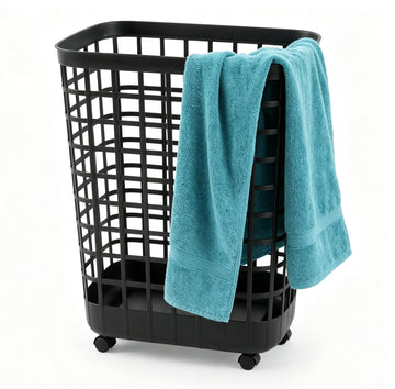 Wheeled Plastic Laundry Hamper 95L - Adult-Sized Rolling Basket With Handles s