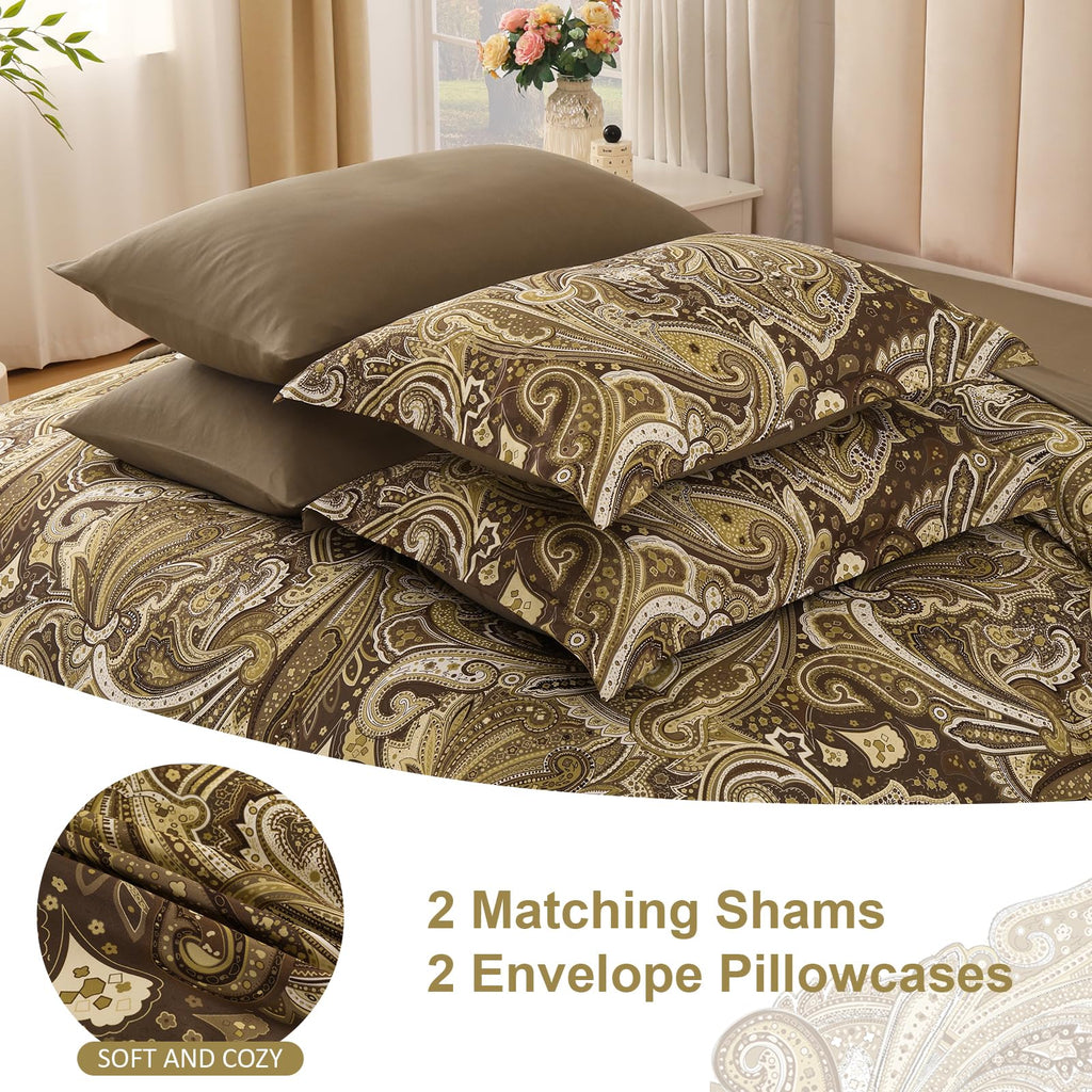 Brown Paisley Comforter Set Queen Size 7 Piece Bed in a Bag