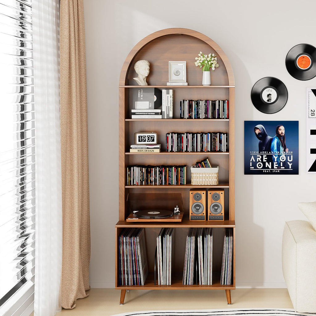 Arched Large Record Player Stand, Holds Up 350+ Albums, 31.5''W