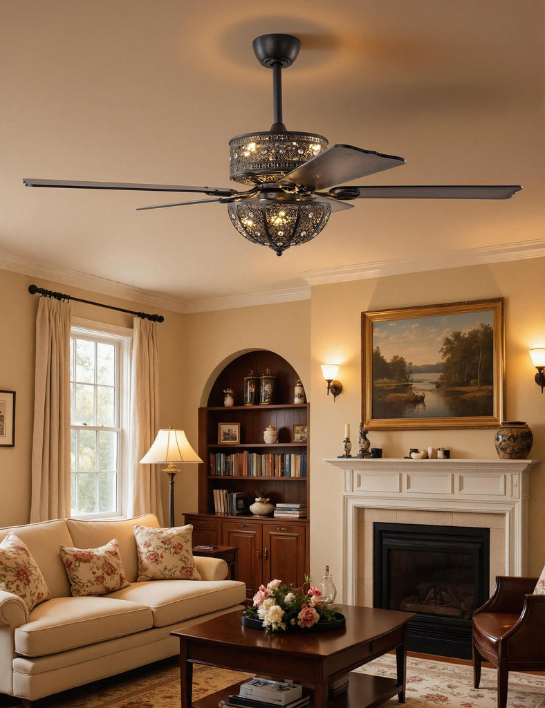 60 Inch Victorian Chandelier Ceiling Fan with Light, Aged Bronze Fandelier