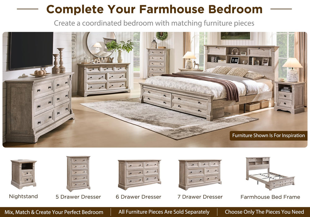 Farmhouse 7 Drawers Dresser 54"W Wood Chest of Drawers