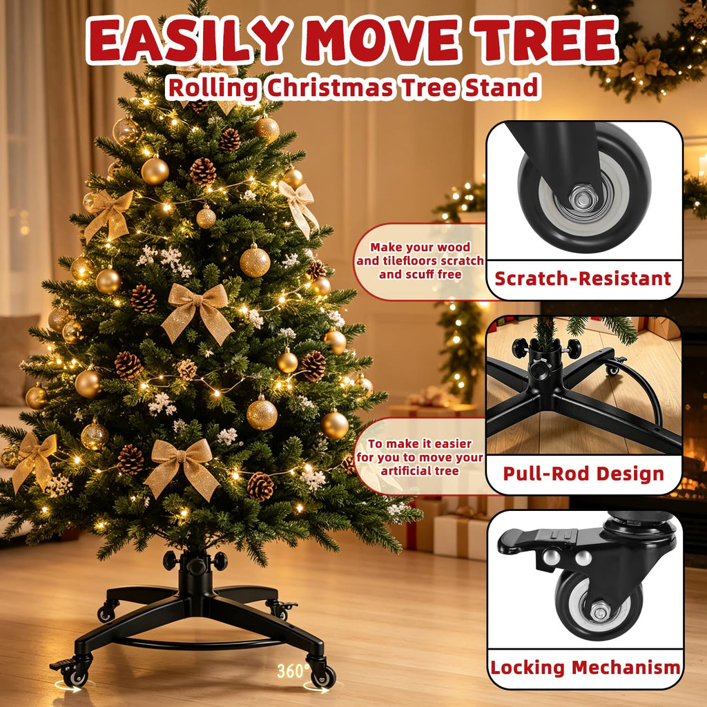 Rolling Christmas Tree Stand with Pull Pod for Up to 9Ft Artificial Tree