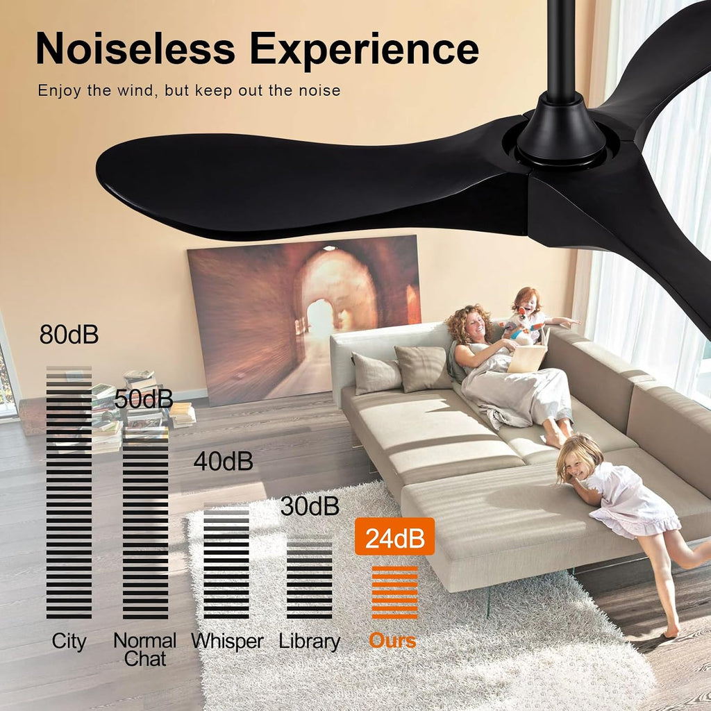 36 Inch Black Ceiling Fan No Light,Solid Wood Ceiling Fan without Light,Reversible DC Motor,6 Speeds,Noiseless,Modern