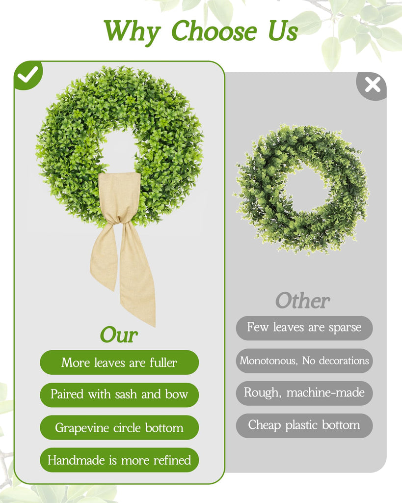 20 Inch Boxwood Wreaths for Front Door, Artificial Spring Wreath for Wall Farmhouse Wedding Porch Green Wreath with