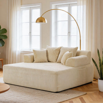 58" Oversized Boneless Chaise Lounge Chair with Arms & 4 Pillows, Corduroy Deep Seat Sleeper Chair Reading Nook, 660