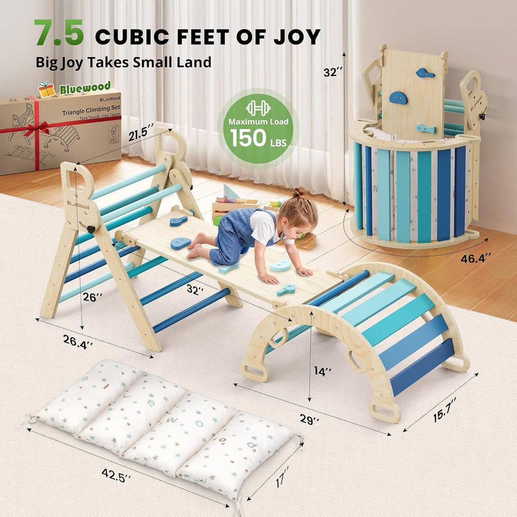 Triangle Set with Cushion, Wooden Climbing Toys for Toddler