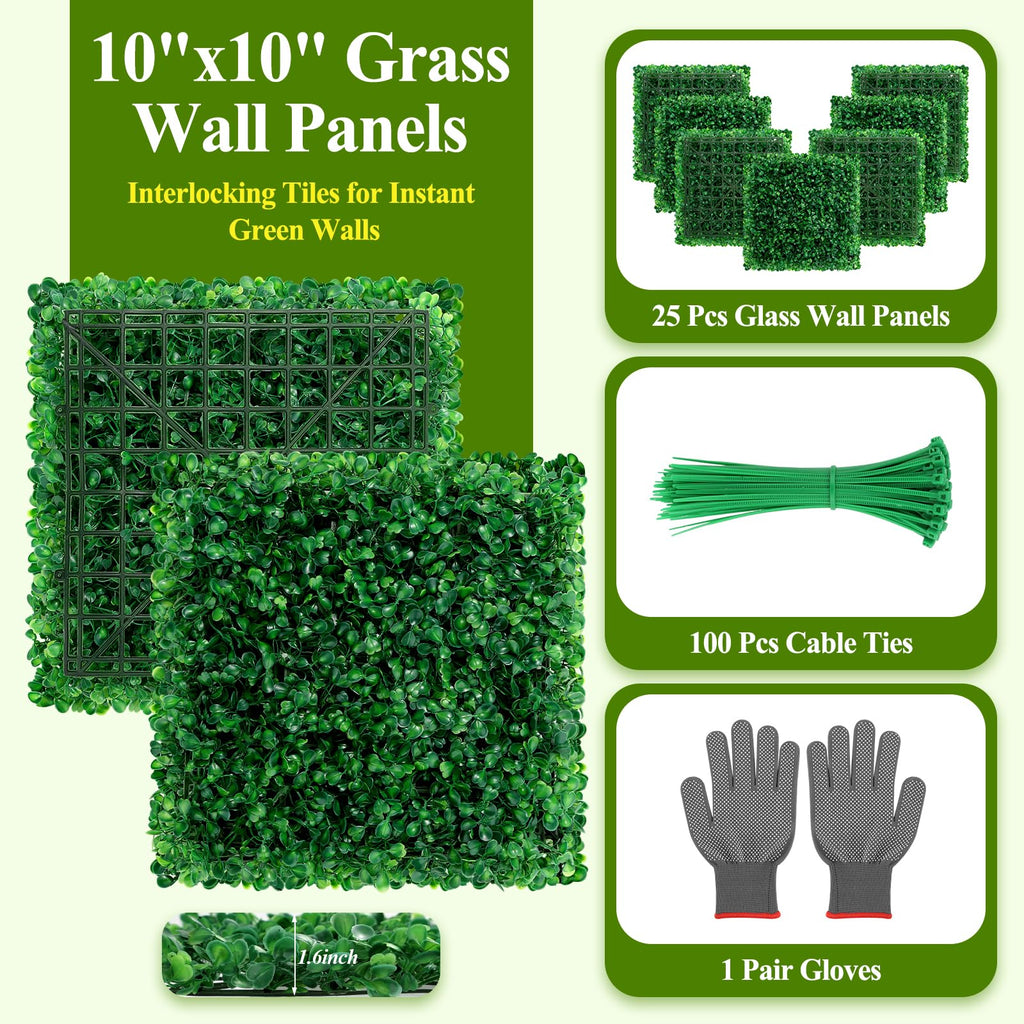 25Pcs Artificial Grass Wall Panels 10" X 10" Greenery Backdrop UV-Protected