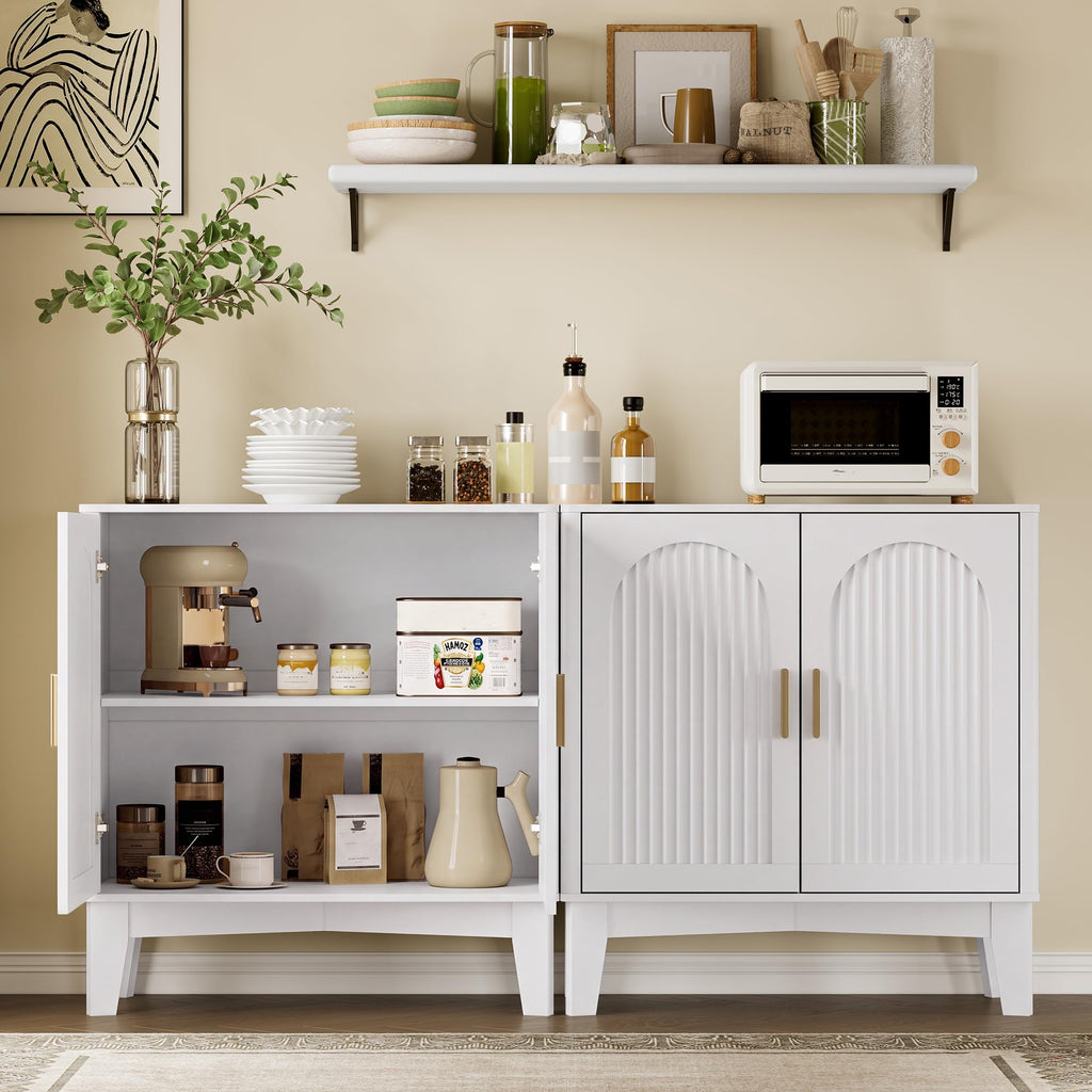 Fluted Storage Cabinet with Doors and Adjustable Shelf Sideboard