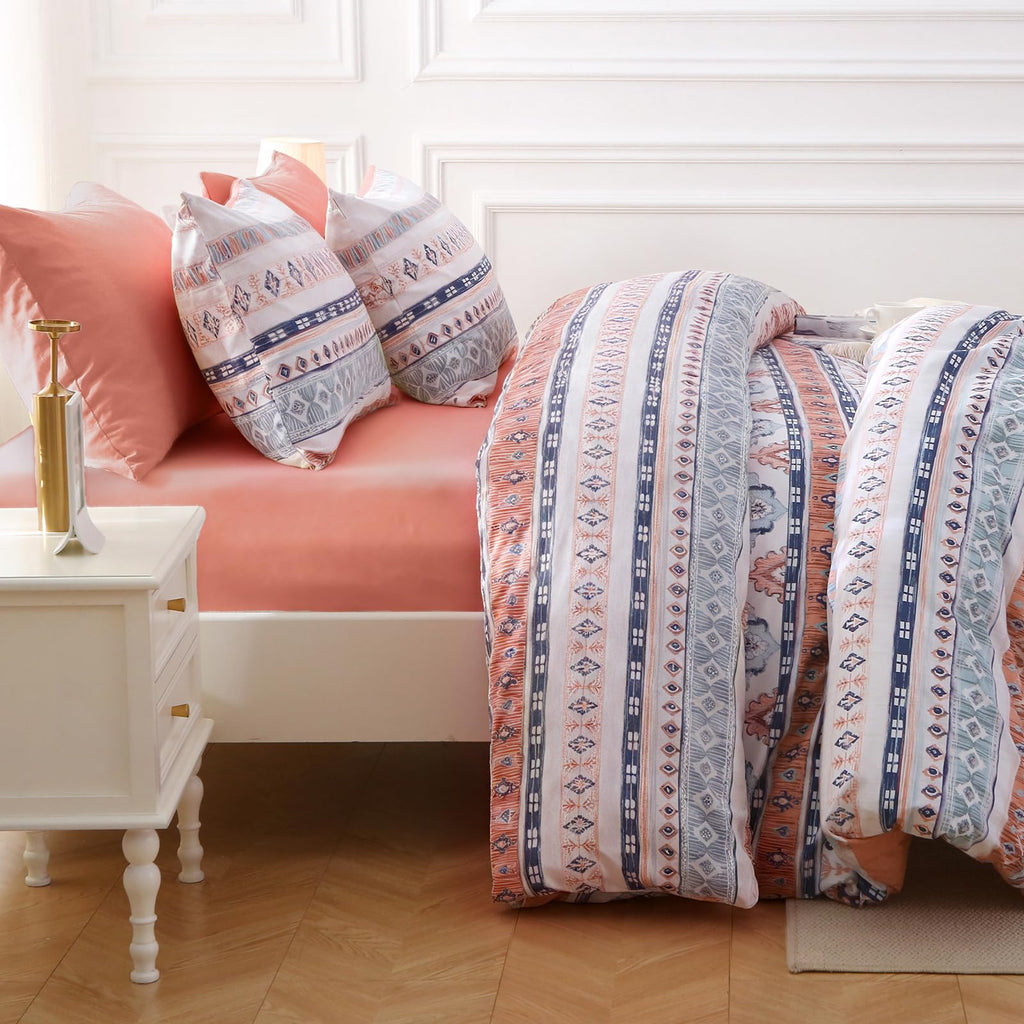 Queen Comforter Set, 7-Piece Floral Bed in a Bag, Boho Pink