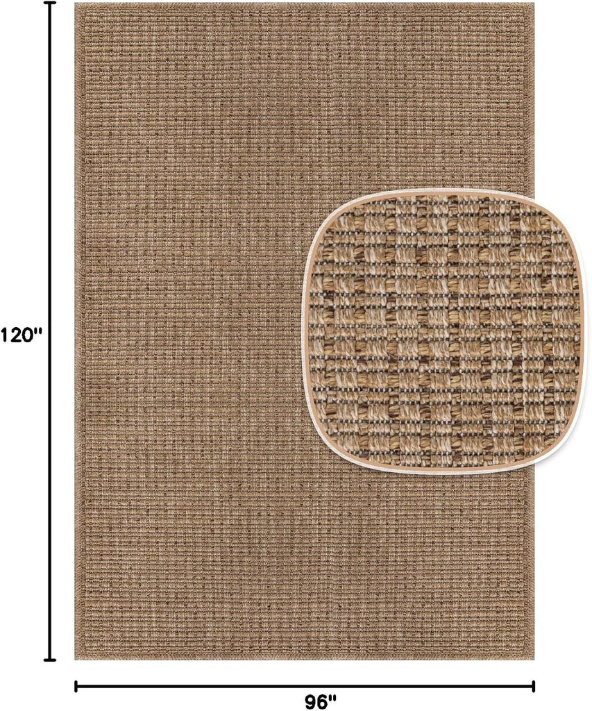 Easy Jute Natural Rug 8x10 Solid Washable Durable Outdoor Indoor Area Rugs for Living Dining Room Patio Office Stain