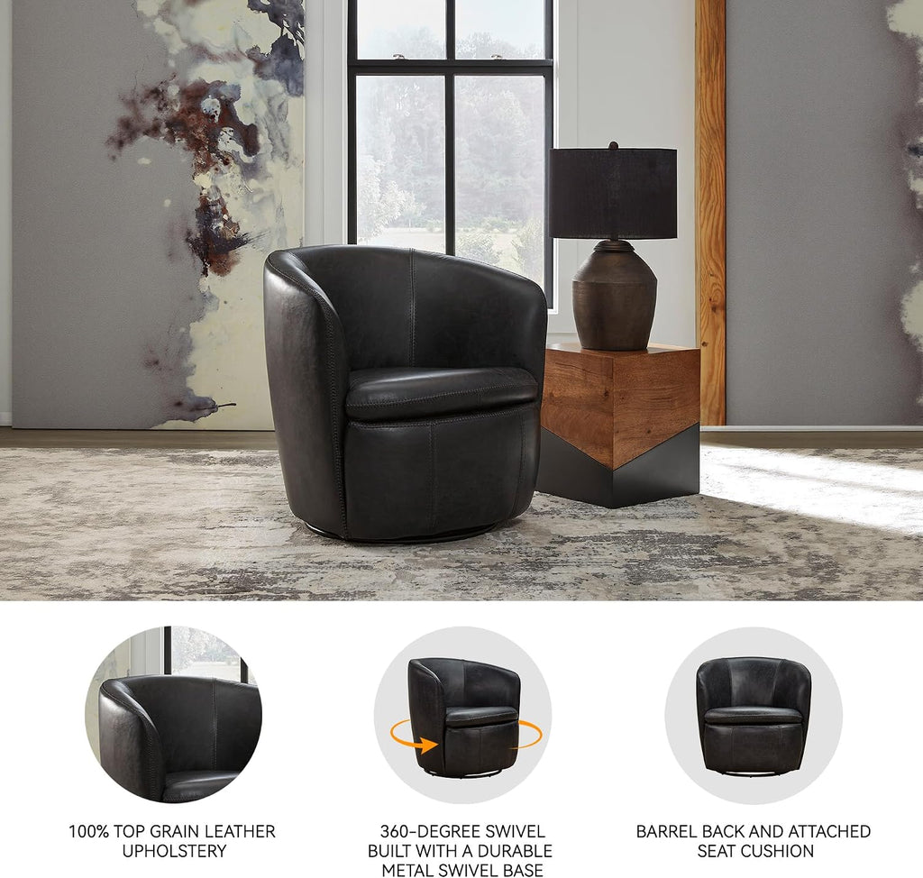 Leather Swivel Accent Chair, Midnight