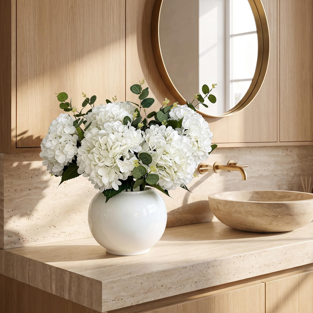 196-Petal Artificial Hydrangea Flowers & 9-Branch Eucalyptus Arrangement