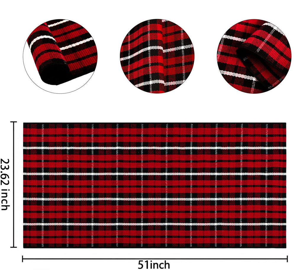 Christmas Outdoor Rugs 24 x 51''Black Red Buffalo Plaid Front Porch Rug Hand-Woven Machine Washable Indoor/Outdoor