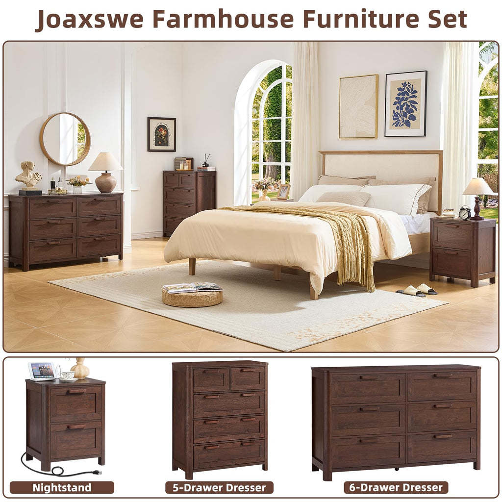 Farmhouse 5 Drawer Dressers, Walnut