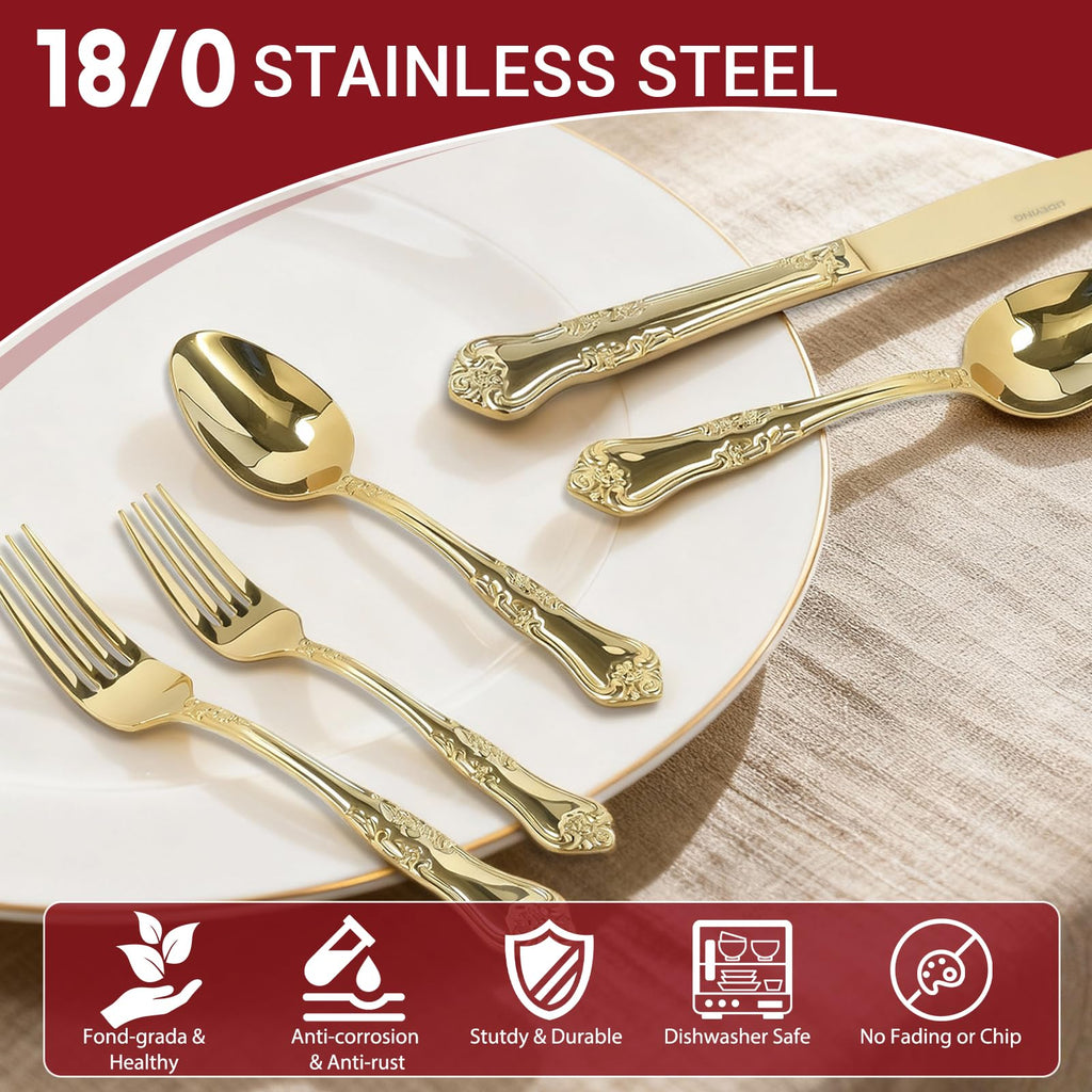 Silverware Set,Stainless Steel Flatware Cutlery Set with Floral Handles,Included Knife Spoon and Fork, Mirror