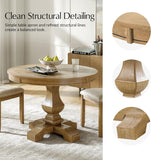 Round Dining Table for 4, 42” Farmhouse Oak Wood Dining Room Kitchen Table Top with Pedestal Base, Rustic Dinner