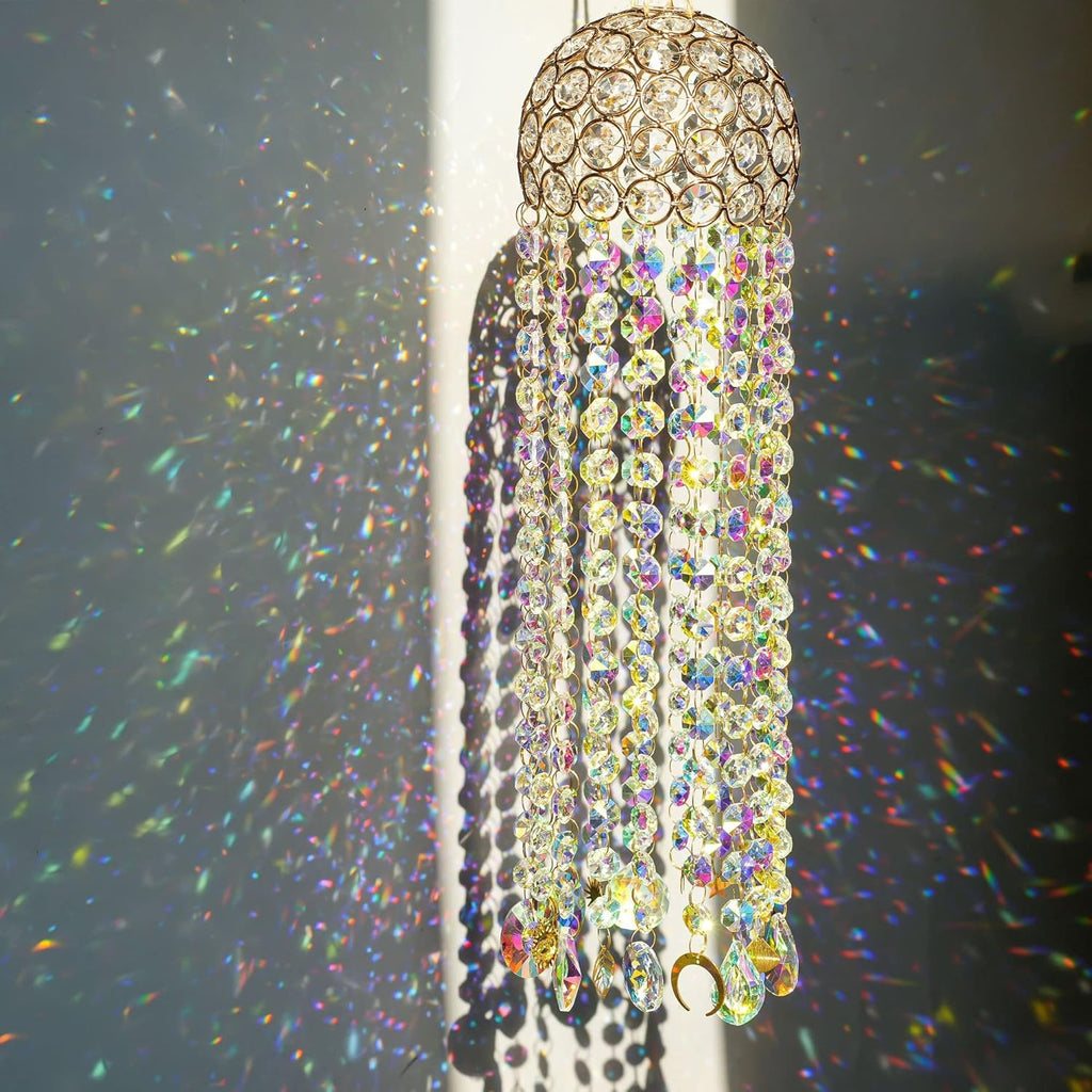 Crystal Suncatcher Wind Chimes Window Hanging Rainbow Maker - 16.7 Inch Chandelier Design, AB Color Crystal Prism